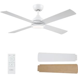 CJOY Ventilatore da Soffitto con Luce 4 Pale, 122cm Bianco Ventilatore da Soffitto con Luce e Telecomando, 6 Velocità, Silenzioso Reversibili CC, 3 CCT Dimmerabile, Modalità Sleep, Timer, Due Colori