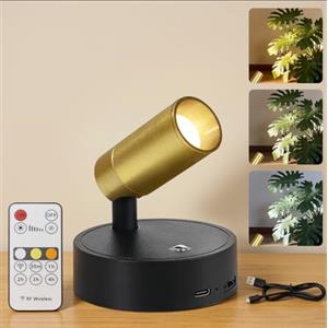 Kambo Faro a LED Senza Fili Ricaricabile 3000mAh, Lampade da Lettura 3 Temperatura di Colore, Illuminazione Installazione Magnetica per le Piante, Decorazione, Arte, Lettura, 1pz Nero e oro