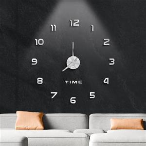SHOPROM Orologio da Parete Adesivo Grande - Orologio da Parete Moderno Grande da 60 a 120 Cm - 3d Wall Clock Silenzioso (ARGENTO)