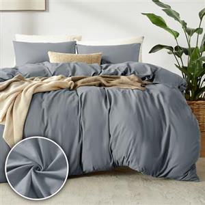puredown 1PCS Copripiumino Singolo 140x200cm+ 1PCS Federe in Microfibra 80x80cm, Set di Copripiumino Monocromatica per Letto Singolo, Traspirante, Morbida, Oeko-Tex, Grigio