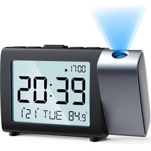 MeesMeek Sveglia digitale a proiezione: Digital Clock con temperatura data 12/24H, luminosità e volume regolabili, orologio a batteria per bambini anziani viaggi camera da letto comodino ufficio (Blu)