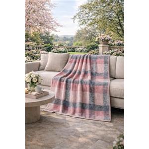 B O S A L O N I Coperta Plaid 130x170 cm Morbida e Calda BOSALONI HOME, Elegante per Divano e Letto, Fantasia Moderna, Lavabile, Arredo Casa e Ufficio - Rosa e Grigio