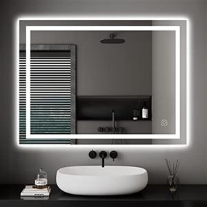 Dripex Specchio Bagno LED 60 x 80 cm Specchio da Bagno con Illuminazione Anti Appannamento con Smart Touch Button 6400K Risparmio Energetico Orizzontale/Verticale