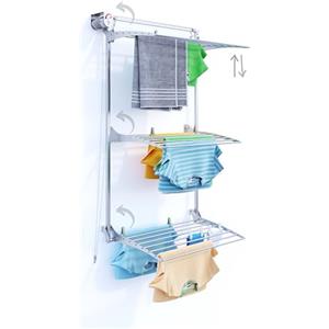 foxydry Tower, Stendibiancheria da parete, Stendino da muro verticale, stendino a scomparsa richiudibile da interno e esterno 88x52x137 cm (80, Grigio)