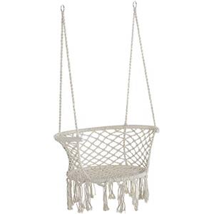 Outsunny Amaca da Giardino in Stile Boho Chic, Sedia Sospesa in Poliestere e Macramè per Interni ed Esterni, Crema, 80x60x36cm