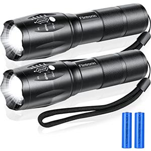 Flintronic Torcia LED Potente Professionale con Batteria, 2 Pezzi 2000 Lumen 5 Modalità IP67 Impermeabile Flashlight, Zoomabile Portatile Torce Tattiche per Campeggio,Escursionismo, Emergenza, Piccolo