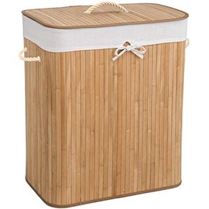 tectake® Cesto Portabiancheria, Sacco Rimovibile Lavabile, Porta Panni Sporchi Salvaspazio, Cestino Bagno, Cesto Biancheria Sporca, Grande Capienza, Design Pratico, Bambù - 100 L - Marrone