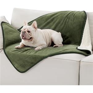 LE SURE Coperta impermeabile, lavabile, 100 x 80 cm, pile, per cani e gatti taglia media, protegge letto e divano con morbido peluche, verde oliva