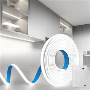 BRIMETI Striscia LED a Batteria COB 5V 1M Bianco Freddo 6000K 320LEDs/M Autoadesiva Flessibile Luminosa Interno Strisce Nastri per Cucina Camera da Letto Armadio Scaffale Decorazioni Casa e Natale