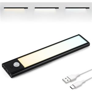 Brendz Luce Armadio LED con Sensore di Movimento, 20 cm, 3 Temperature di Colore, Dimmerabile, Magnetica Ricaricabile Luci Led, Luce Notturna, Lampada per Armadio, Nero