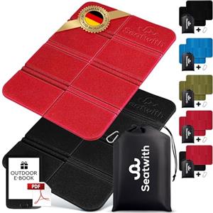Seatwith Set di 2 tappetini per esterni, pieghevoli, con borsa per il trasporto e gancio a moschettone, per il fissaggio ideale allo zaino, massima protezione da freddo, umidità e sporco + e-book all'aperto