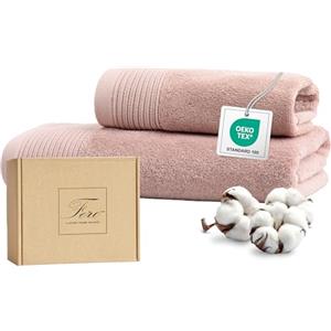 Ferò Set Asciugamani Bagno di Lusso 2 Pezzi, OEKO-TEX 100% Cotone Premium 550 g/m², Ultra Morbido e Assorbente, Design Italiano, Coppia Asciugamani Viso e Bidet, Asciugamano 50x100, 50x30 cm, Rosa