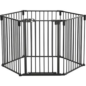 PawHut Cancelletto di Sicurezza Pieghevole 6 Sezioni, Cancellino Barriera per Cani in Acciaio, Sistema di Blocco e Chiusura Automatica, Nero