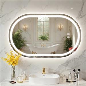 PINNIP Specchio Bagno con Luce, LED Specchio Ovale da Parete, Smart Mirror, Antifog, Dimmerabile 3 Colori, Vetro Temperato HD, Orizzontale/Verticale (Ovale, 100 x 60 cm)