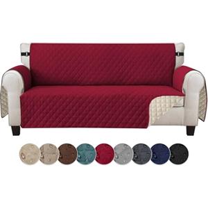 Jaotto Copridivano 4 Posti Impermeabile Copri Divano con Braccioli Fodere Copridivano Trapuntato con Tasche Laterali Copridivano Impermeabile per Animali,Bordeaux