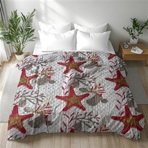 LARA MORADA Copriletto trapuntato Matrimoniale, trapuntino 2 Posti, Primaverile/Estivo, Stampato, Disegni Marinari, Morbida Microfibra con trapuntatura elettrosaldata imbottita (Stella Marina Rosso)