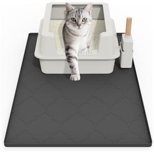 KIXCVDM Tappetino Lettiera Gatto in Silicone,Taglia Grande Tappeto Lettiera Gatti, Facile Da Pulire,Morbido Sulle Zampe Del Gatto,Impermeabile,Anti-Urina,Tappetino con Bordo (Nero, L)