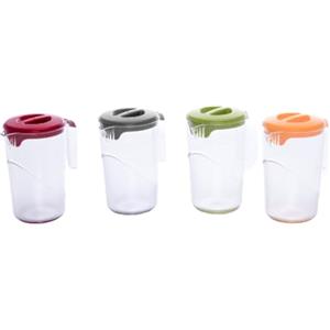 Ecoplast | Caraffa in Plastica con Coperchio, Brocca da 1,5Lt in Colori Assortiti Rosso/Tortora/Verde Pallido/Verde Acido