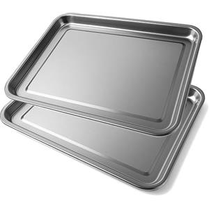 Space Home - Set di 2 vassoi da servizio - piatto rettangolare per cazzuola - acciaio inossidabile - piastra universale - utensili da cucina rettangolari per forno - facile da pulire - 40 x 30 cm