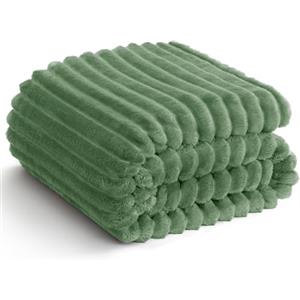 WAVVE Coperta Plaid Pile, Coperta Letto Singolo - Coperta di Flanella a Righe per Soggiorno, Letto, Coperta Divano Caldo Morbida, 130x150 cm, Verde