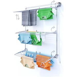 foxydry Tower, Stendibiancheria a torre da parete, Stendino da muro verticale, stendino a scomparsa richiudibile da interno e esterno 128x52x137 cm (128x52x137 cm, Grigio Destro)