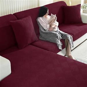 YSTELLAA Natale Copriseduta Divano Elasticizzato, Copri Seduta Divano Antiscivolo, Universale Copridivano Cuscini Separati, Sofa Seat Cover Lavabili(1 Posto, Bordeaux)