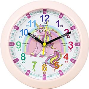 Kiddus Orologio da Parete Didattico per Bambini, Ragazzi. Analogico. con Esercizi per Imparare a Leggere l'Ora. Movimento al Quarzo Silenzioso.