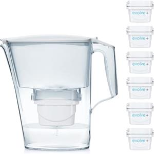 Aqua Optima Liscia Caraffa filtrante per acqua da 2,5 litri, con 6 cartucce filtranti da 30 giorni (confezione da 6 mesi) Evolve+, con tecnologia di filtrazione a 5 fasi a flusso rapido