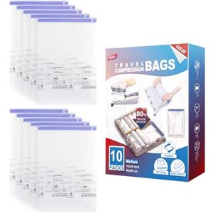 TAILI Piccoli sacchetti sottovuoto per vestiti, sacchetti sottovuoto da viaggio, confezione da 10 pezzi, 60 x 40 cm, riutilizzabili, consentono di risparmiare l'80% di spazio per viaggi, vestiti