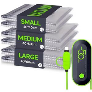 Vacbird Sacchetti Sottovuoto Vestiti Viaggio con Pompa USB, Set di 6 Buste Sottovuoto Vestiti Riutilizzabili Durata- Essenziali per Viaggio Salvaspazio