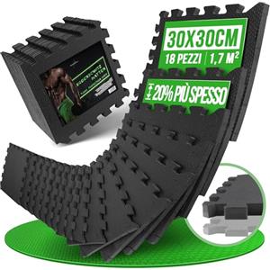 AthleticPro Set di 18 piastrelle da pavimento 30×30 cm - schiuma EVA extra spessa antiscivolo - ammortizzante, impermeabile e modulabile per fitness, allenamento a casa e attrezzi