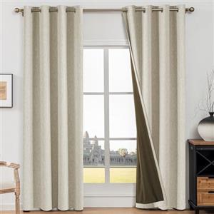 CYCMACO Tende Oscuranti Per Interni 2 Pezzi, 140x145cm, Tende Per Soggiorno Finto Lino, Tenda Termiche Isolanti Per Interni, Tenda Fonoassorbenti Con Anelli, Per Camera Da Letto, Beige Scuro