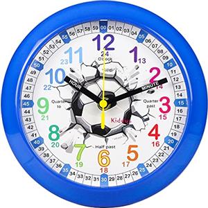 Kiddus Orologio da Parete Didattico per Bambini, Ragazzi. Analogico. con Esercizi per Imparare a Leggere l'Ora. Movimento al Quarzo Silenzioso.
