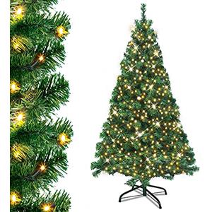 UISEBRT Albero di Natale artificiale con illuminazione a LED, albero di Natale decorativo con ghirlanda luminosa e supporto, decorazione natalizia (PVC verde, 240 cm)