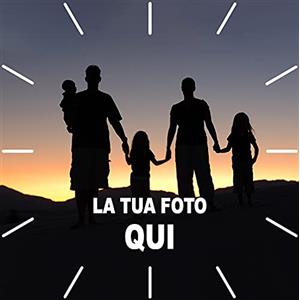 Stileitaliano Orologio da Parete personalizzato in Legno moderno con Trattini Bianchi Orologi a muro con foto stampa fotografica 25cm x 25cm Quadrato Idea Regalo per la Casa