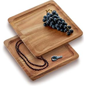 COM-FOUR® 2x set di vassoi in legno di acacia - taglieri decorativi quadrati - vassoi da portata per la decorazione della tavola - ripiani decorativi in legno - piatti da portata per snack, formaggio