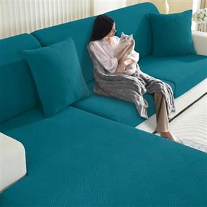 YSTELLAA Copriseduta Divano Elasticizzato, Copri Seduta Divano Antiscivolo, Universale Copridivano Cuscini Separati, Sofa Seat Cover Lavabili(1 Posto*2, Turchese)