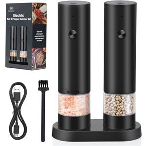 iWarmbase Macina Sale e Pepe Elettrico di 2 Pezzi -Ricaricabile USB Macina Pepe Elettrico con Base-Macinino Spezie a Grana Regolabile, Contenitore Lavabile per Cucina/Picnic/Grigliate