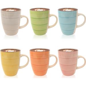 com-four® 6x Tazza da caffè in ceramica - tazza da caffè dal design moderno - caffettiera per bevande calde e fredde - 260 ml (06 pezzi - verde/blu/giallo/rosa/arancione/grigio)