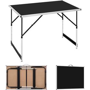 WOLTU Tavolo da Campeggio Picnic Giardino Pieghevole Portatile Altezza Regolabile in MDF Nero 100x60x73/94cm