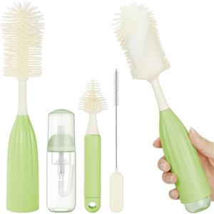 Vicloon Scovolino Biberon, Spazzola per Biberon con Schiuma Pressabile, Spazzole in Silicone per la Pulizia di biberon, Tazze di Vetro, Thermos e Cannucce (Verde)
