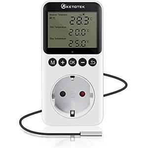 KETOTEK Presa Termostato Temporizador Giorno Notte Regolatore di Temperatura con Timer, Digitale Spina Termoregolatore con Sonda 220V Rettili Terrario Serra Incubatrice
