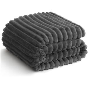 WAVVE Coperta Plaid Pile 150x200 cm, Coperta Letto Singolo/Letto Matrimoniale, Coperta di Flanella a Righe per Soggiorno, Letto, Coperta Divano Caldo Morbida, Grigio