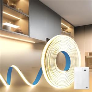 BRIMETI Striscia LED a Batteria COB 5V 1M Bianco Naturale 4000K 320LEDs/M Autoadesiva Flessibile Luminosa Interno Strisce Nastri per Cucina Camera da Letto Armadio Scaffale Decorazioni Casa e Natale