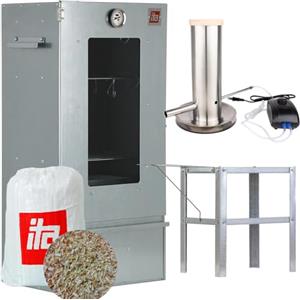 ITA Fumoir 7002 - Set Affumicatore con Generatore di Fumo, Tavolo - Armadio per Affumicatura con Finestra e Termometro - Acciaio Inox - Qualità UE, Produzione Diretta - 81 cm con 3 Livelli