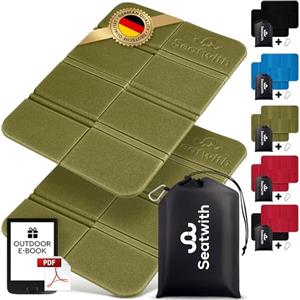 Seatwith Set di 2 tappetini per esterni, pieghevoli, con borsa per il trasporto e gancio a moschettone, per il fissaggio ideale allo zaino, massima protezione da freddo, umidità e sporco + e-book all'aperto