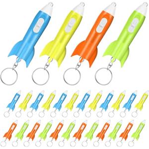 Flintronic 28 Pezzi Mini Torcia Portachiavi, 4 Colori Mini Torcia Led, Rockets Portachiavi Torce Luce, Torce Bambini per Attività All'aperto, Campeggio, Escursionismo