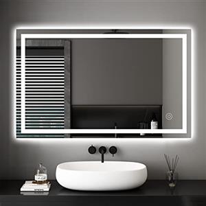 Dripex Specchio Bagno LED 60 x 100 cm Luce Specchio da Bagno con Anti-Nebbia Bianco Freddo 6400K Impermeabile,Smart Touch Retroilluminato Risparmio Energetico