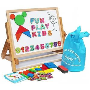 Toys of Wood Oxford TOWO Lavagnetta con Cavalletto per Bambini - Lavagna Magnetica Pieghevole con Lettere, Forme, Numeri Magnetici e Rotolo di Carta da Dipingere - Ideale per Bambini