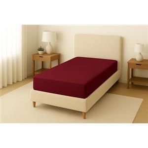 TEXTILE COLLECTION Lenzuolo Sotto con Angoli Singolo 95x200 cm, Altezza 25 cm - 100% Cotone - Morbido, Traspirante (Bordeaux, Singolo)